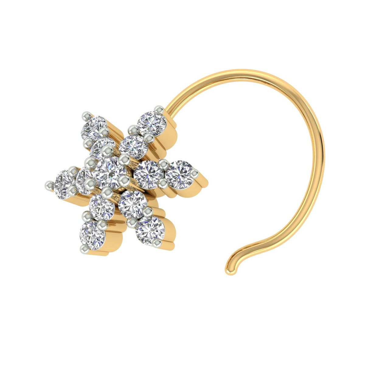 18k Yellow Gold Round Brilliant Cut Statement Diamond Nose Pin with Wire of 0.06 Carat