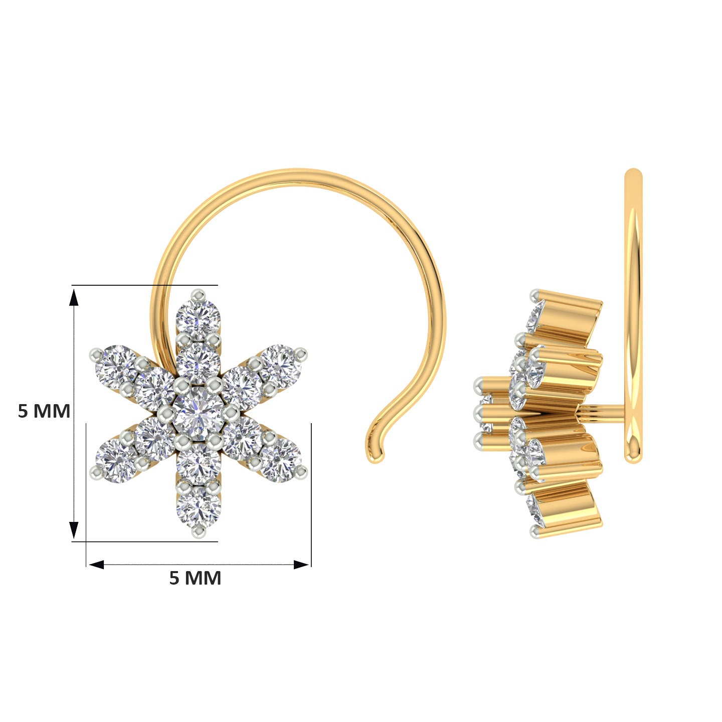 18k Yellow Gold Round Brilliant Cut Statement Diamond Nose Pin with Wire of 0.06 Carat