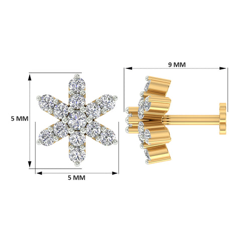 18k Yellow Gold Round Brilliant Cut Unique Diamond Nose Pin with Screwback of 0.06 Carat