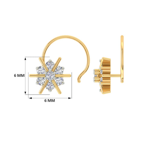 18k Yellow Gold Round Brilliant Cut Sparkling Diamond Nose Pin with Wire of 0.06 Carat