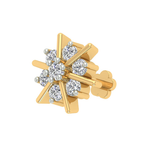 18k Yellow Gold Round Brilliant Cut Luminous Diamond Nose Pin with Screwback of 0.06 Carat