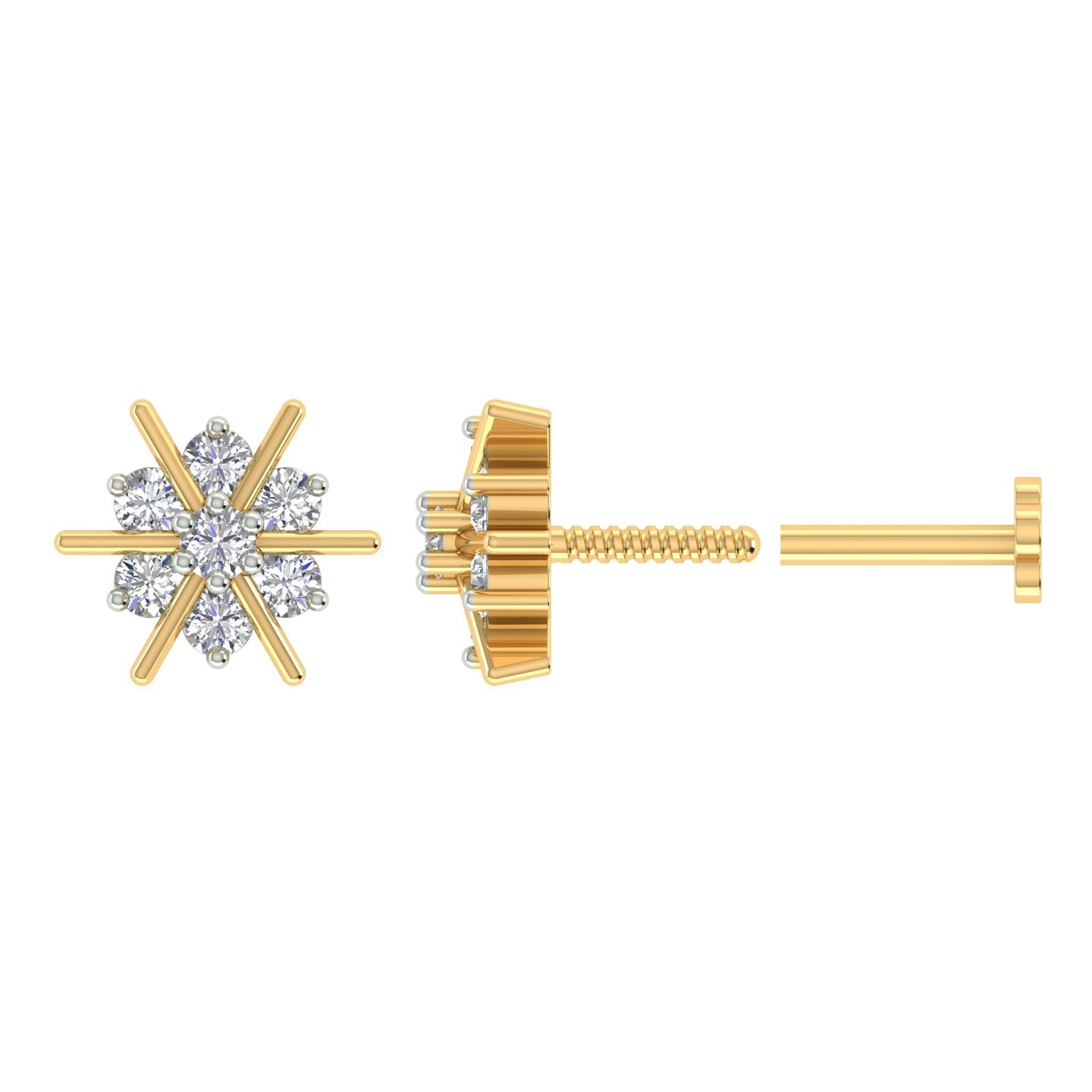 18k Yellow Gold Round Brilliant Cut Luminous Diamond Nose Pin with Screwback of 0.06 Carat