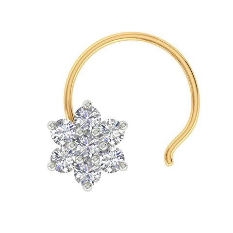 18k Yellow Gold Round Brilliant Cut Stunning Diamond Nose Pin with Wire of 0.06 Carat