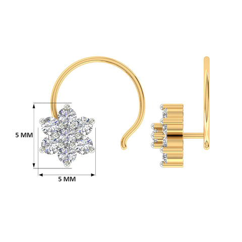 18k Yellow Gold Round Brilliant Cut Stunning Diamond Nose Pin with Wire of 0.06 Carat