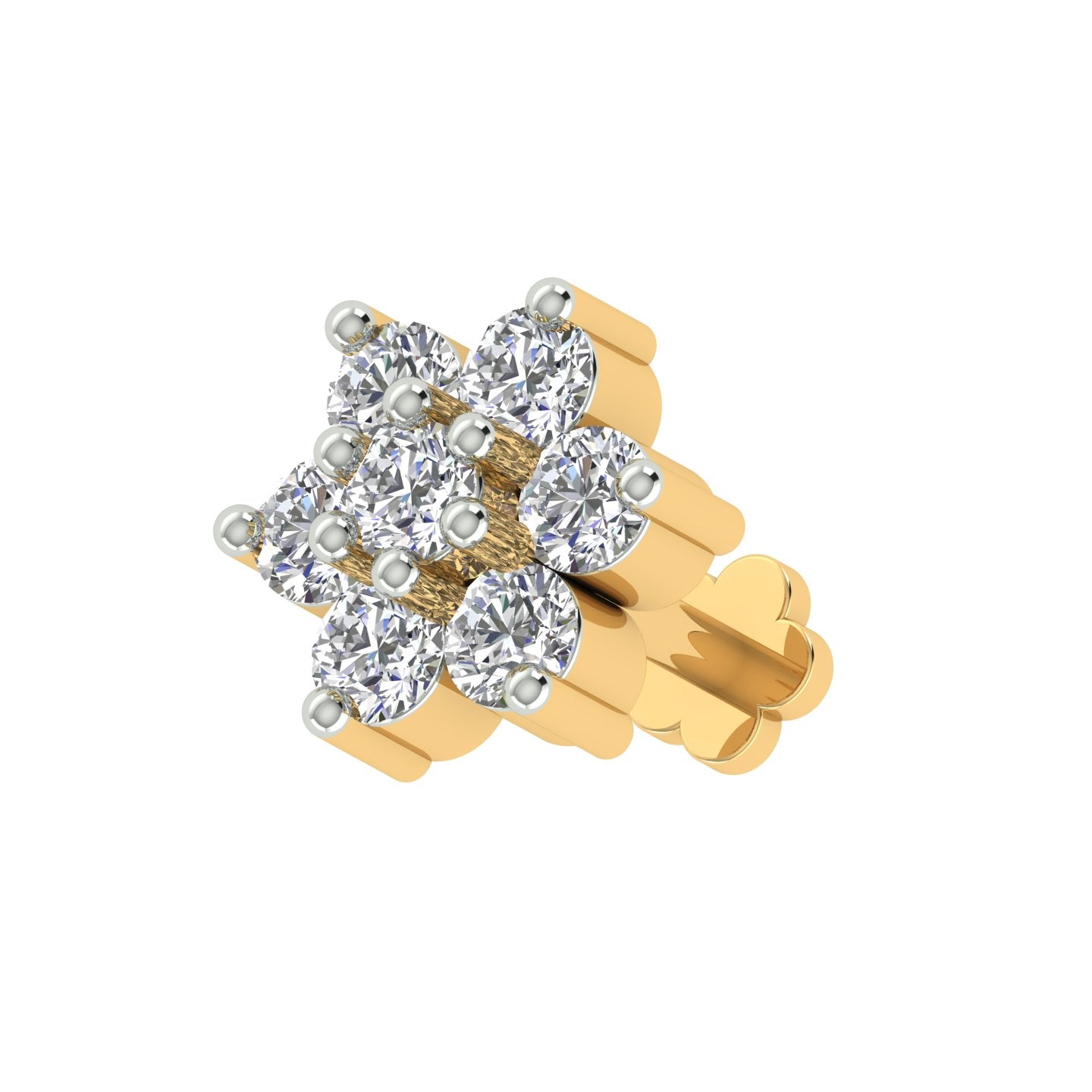 18k Yellow Gold Round Brilliant Cut Contemporary Diamond Nose Pin with Screwback of 0.06 Carat