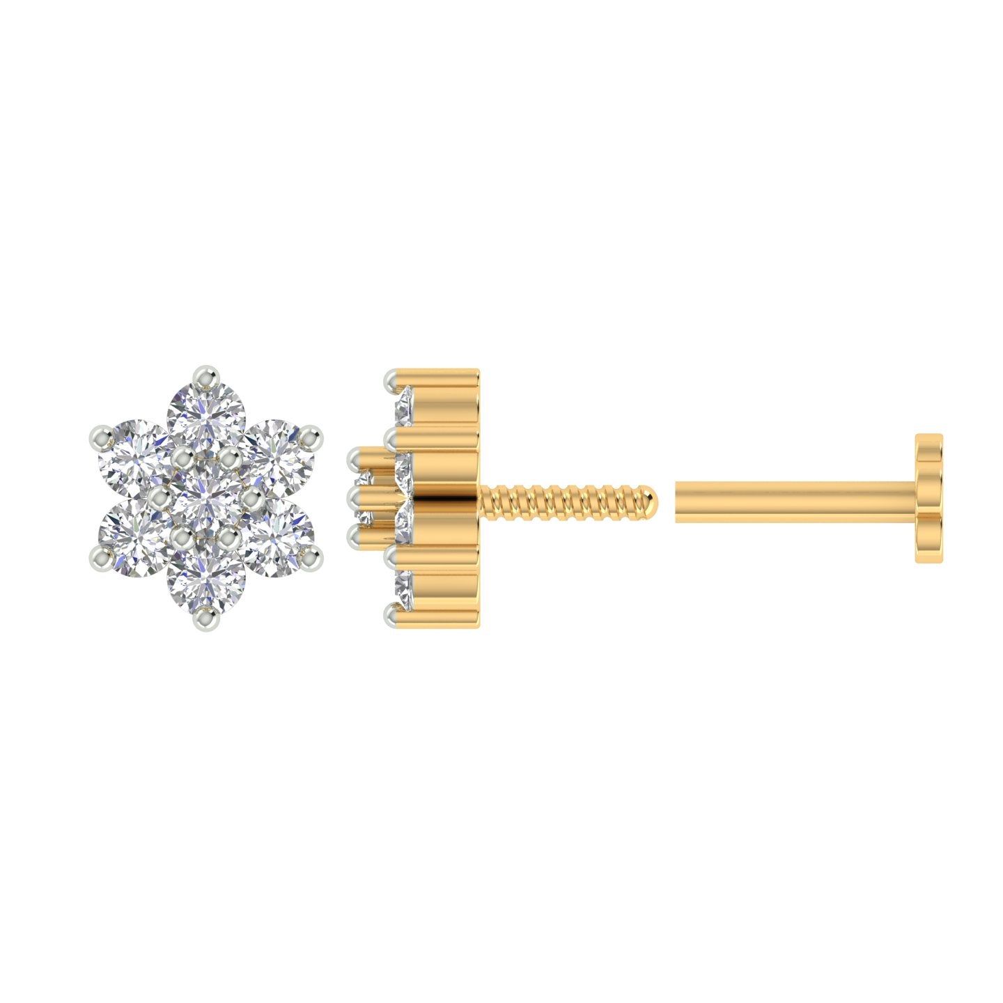 18k Yellow Gold Round Brilliant Cut Contemporary Diamond Nose Pin with Screwback of 0.06 Carat