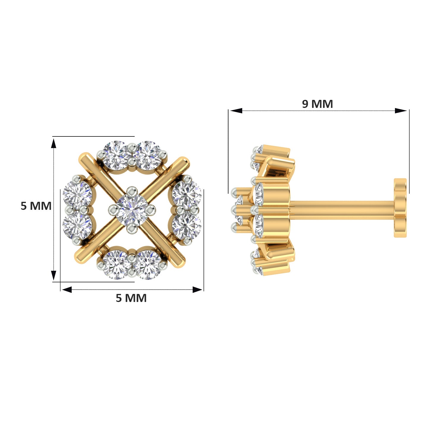 18k Yellow Gold Round Brilliant Cut Delicate Diamond Nose Pin with Screwback of 0.05 Carat