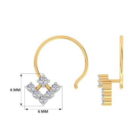 18k Yellow Gold Round Brilliant Cut Eye-catching Diamond Nose Pin with Wire of 0.07 Carat