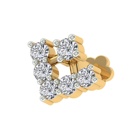 18k Yellow Gold Round Brilliant Cut Geometric Diamond Nose Pin with Screwback of 0.07 Carat