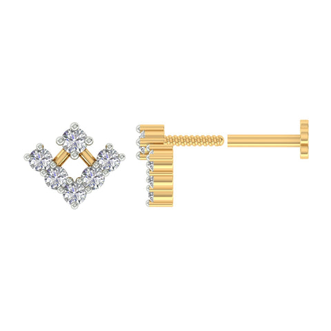 18k Yellow Gold Round Brilliant Cut Geometric Diamond Nose Pin with Screwback of 0.07 Carat