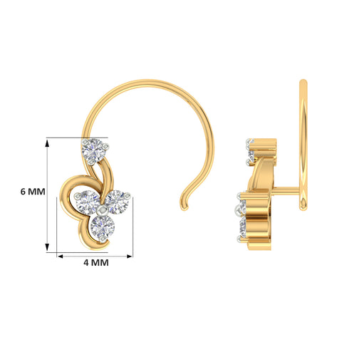 18k Yellow Gold Round Brilliant Cut Artistic Diamond Nose Pin with Wire of 0.03 Carat