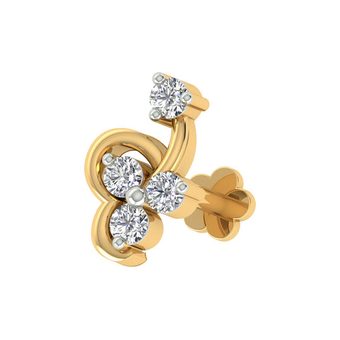 18k Yellow Gold Round Brilliant Cut Petite Diamond Nose Pin with Screwback of 0.03 Carat