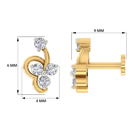 18k Yellow Gold Round Brilliant Cut Petite Diamond Nose Pin with Screwback of 0.03 Carat