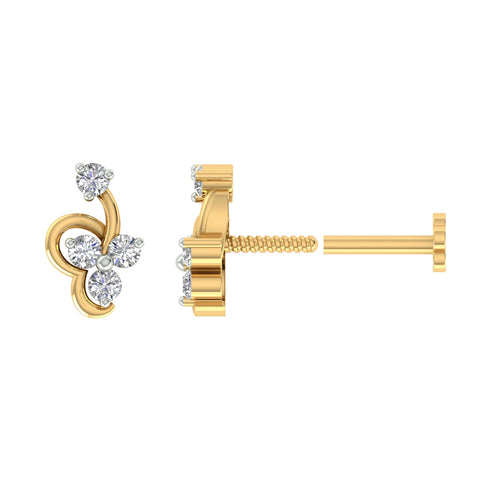 18k Yellow Gold Round Brilliant Cut Petite Diamond Nose Pin with Screwback of 0.03 Carat