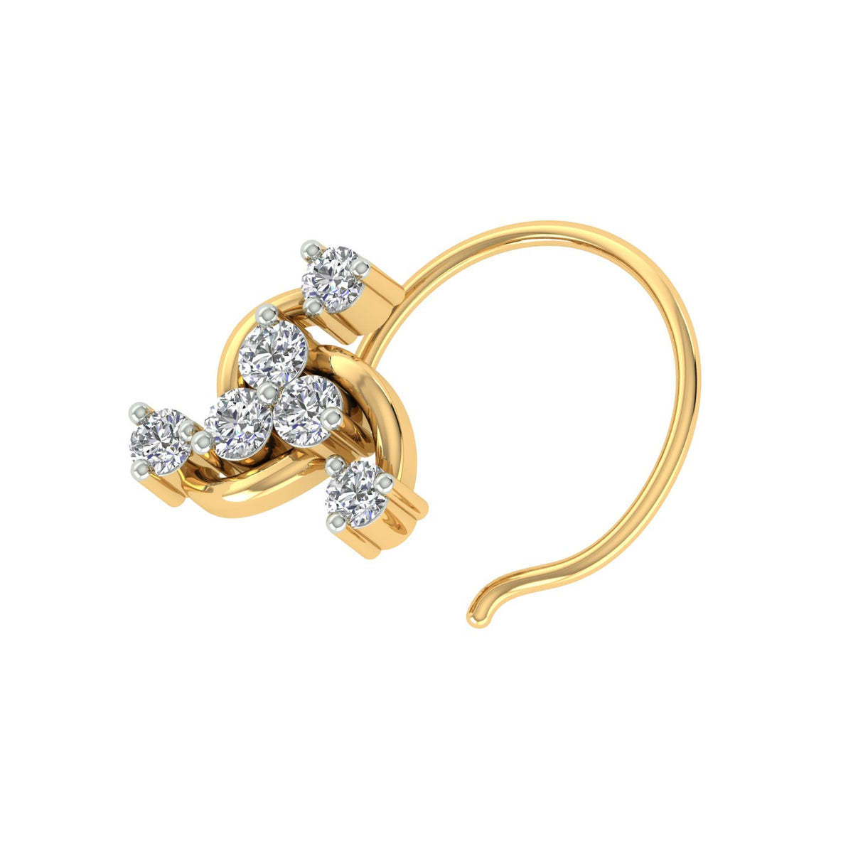 18k Yellow Gold Round Brilliant Cut Chic Diamond Nose Pin with Wire of 0.05 Carat