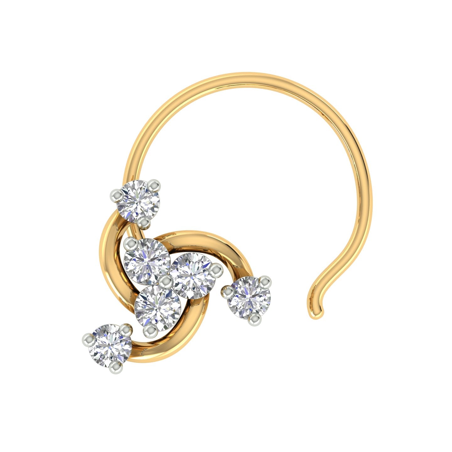 18k Yellow Gold Round Brilliant Cut Chic Diamond Nose Pin with Wire of 0.05 Carat