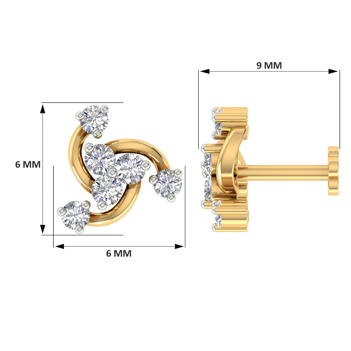 18k Yellow Gold Round Brilliant Cut Graceful Diamond Nose Pin with Screwback of 0.05 Carat