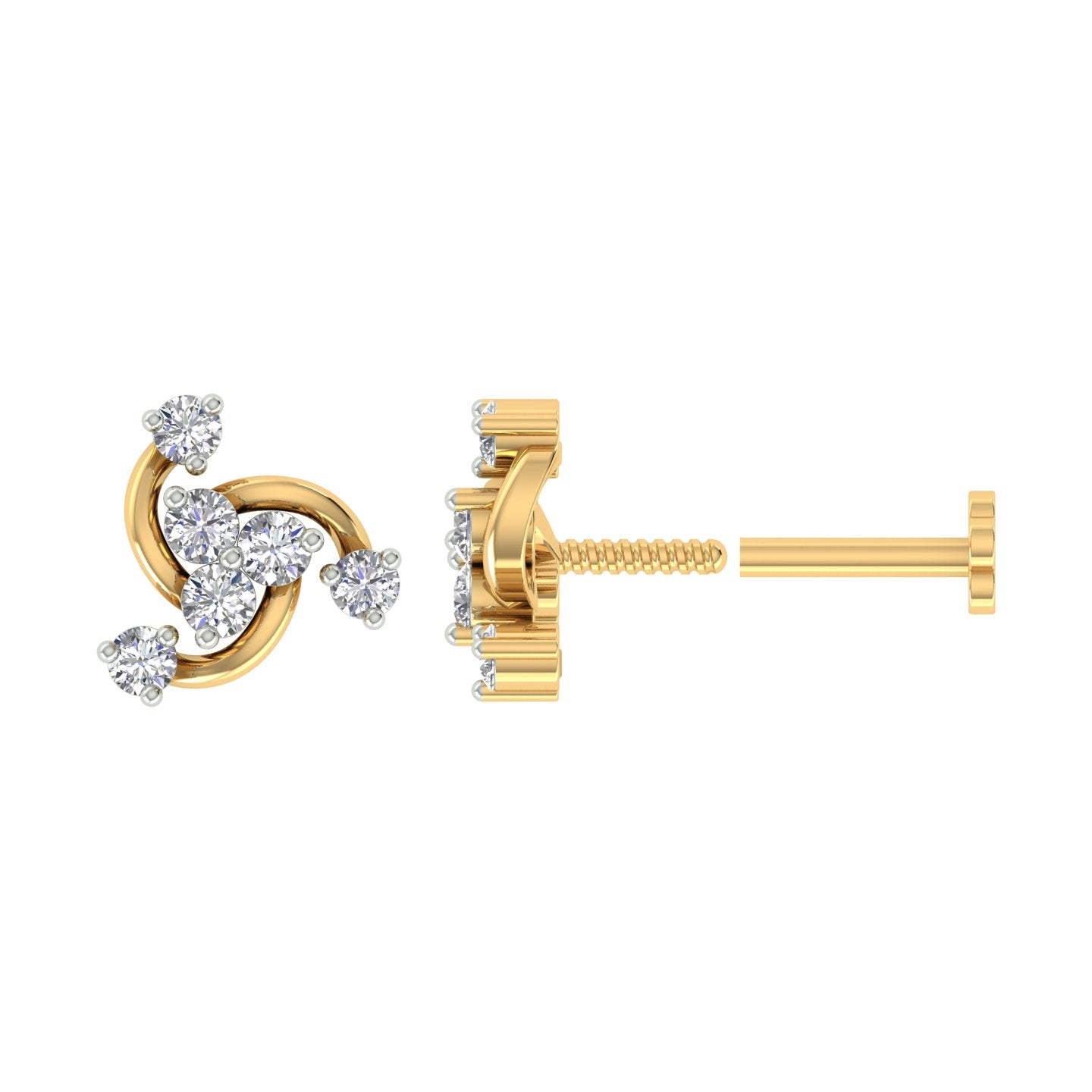 18k Yellow Gold Round Brilliant Cut Graceful Diamond Nose Pin with Screwback of 0.05 Carat