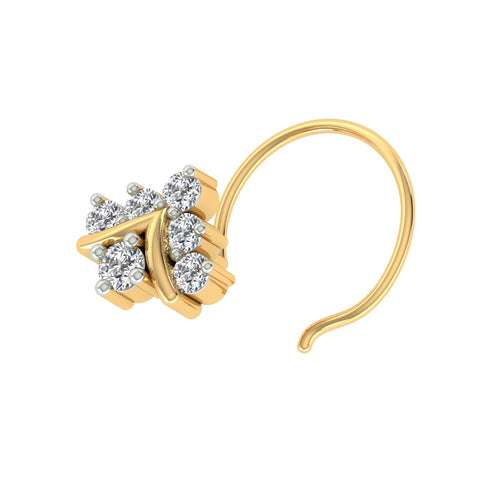 18k Yellow Gold Round Brilliant Cut Shimmering Diamond Nose Pin with Wire of 0.06 Carat