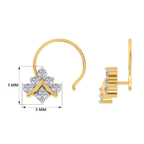 18k Yellow Gold Round Brilliant Cut Shimmering Diamond Nose Pin with Wire of 0.06 Carat