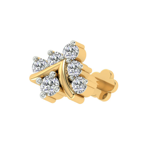 18k Yellow Gold Round Brilliant Cut Delicate Diamond Nose Pin with Screwback of 0.06 Carat