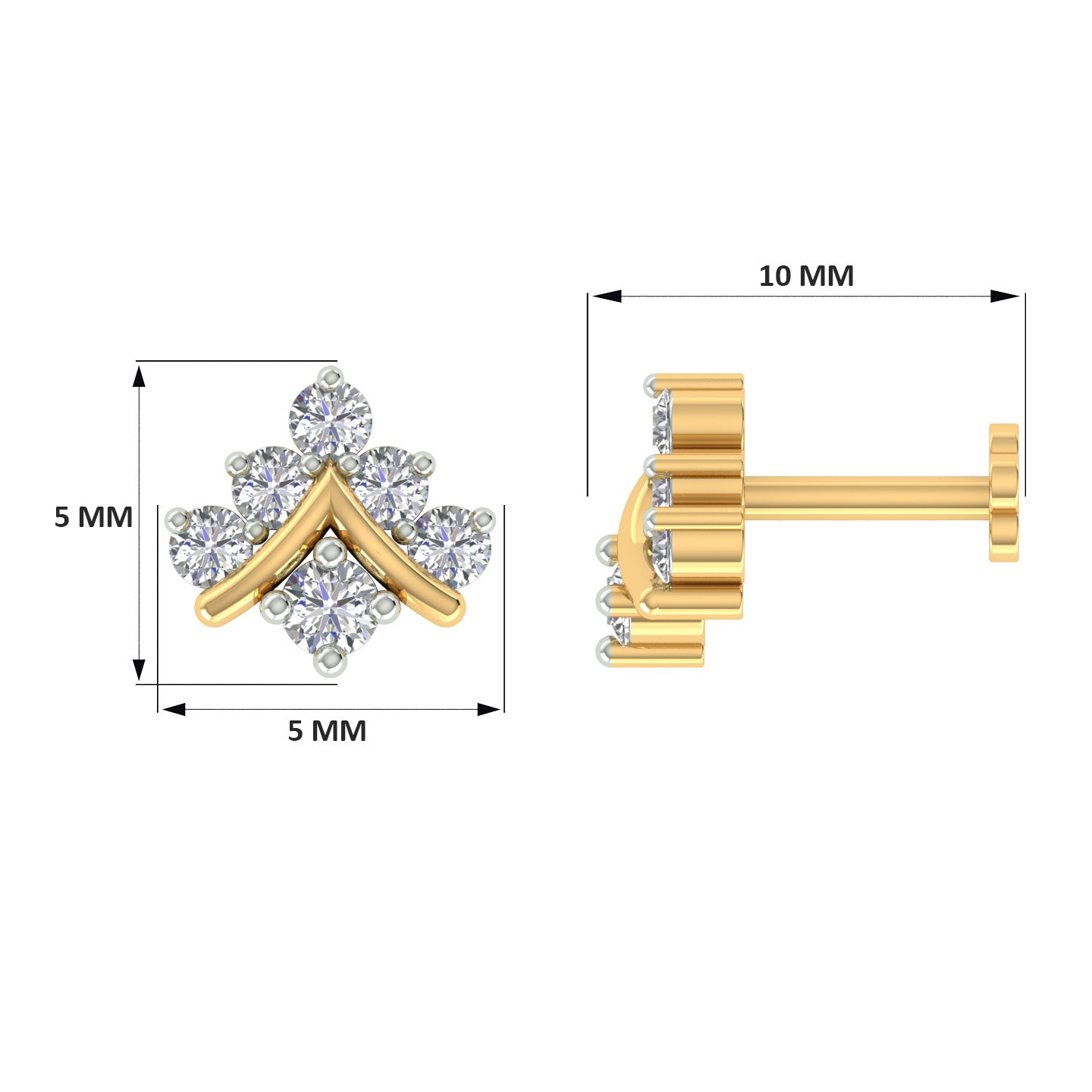 18k Yellow Gold Round Brilliant Cut Delicate Diamond Nose Pin with Screwback of 0.06 Carat