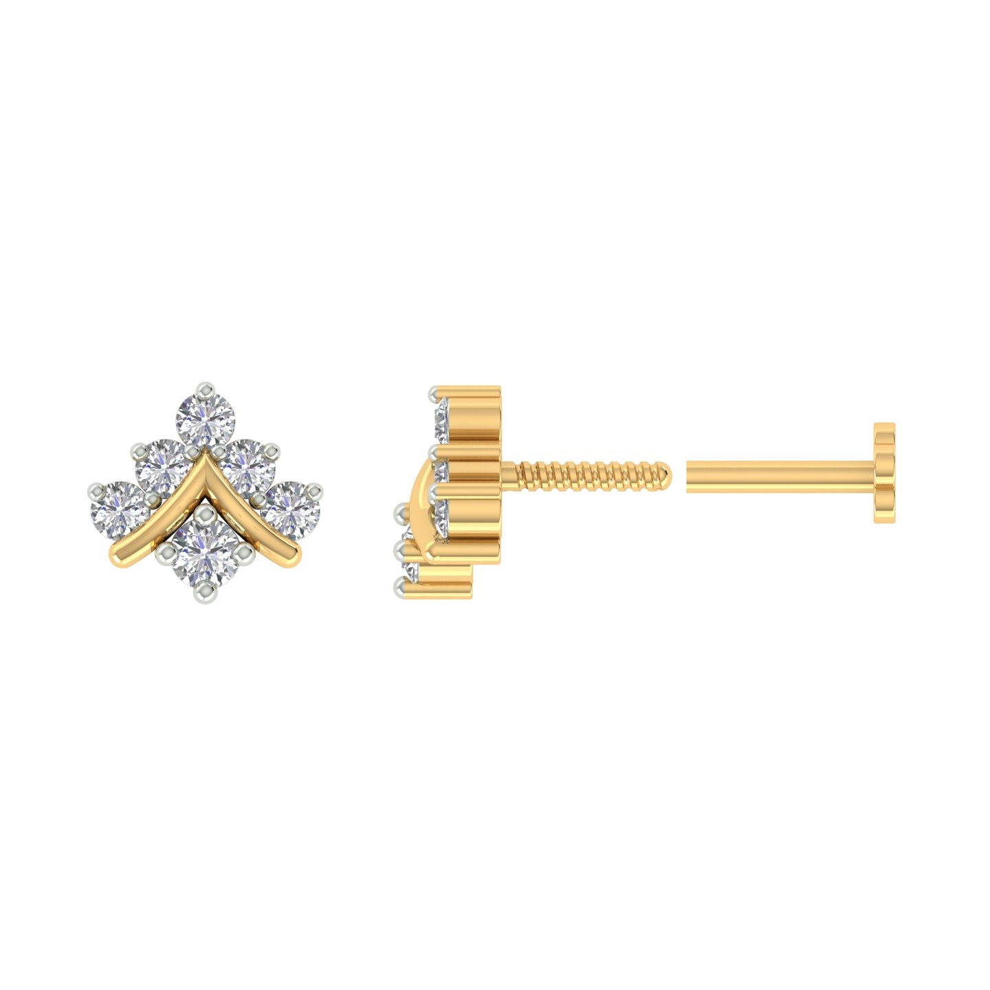 18k Yellow Gold Round Brilliant Cut Delicate Diamond Nose Pin with Screwback of 0.06 Carat