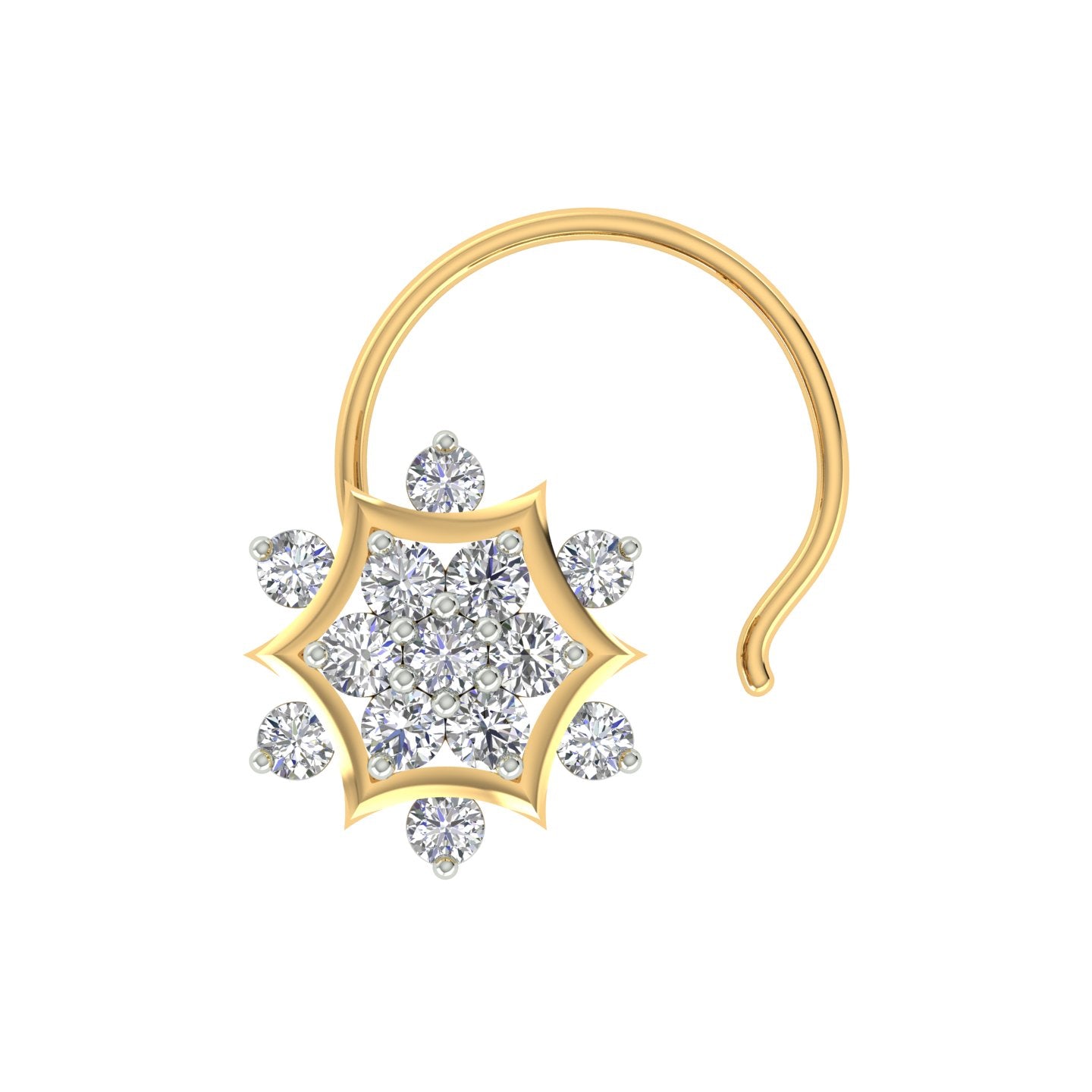 18k Yellow Gold Round Brilliant Cut Classic Diamond Nose Pin with Wire of 0.07 Carat