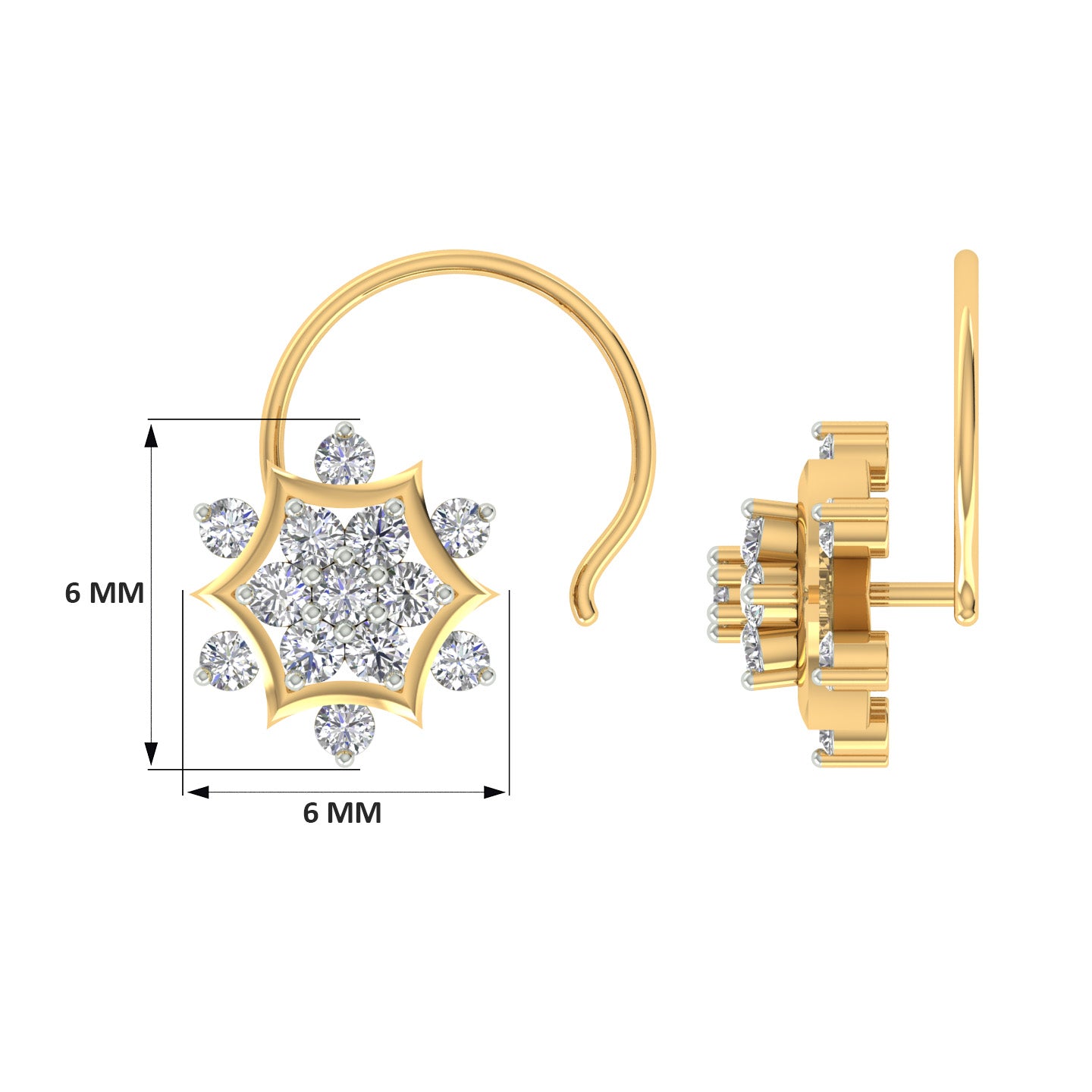 18k Yellow Gold Round Brilliant Cut Classic Diamond Nose Pin with Wire of 0.07 Carat