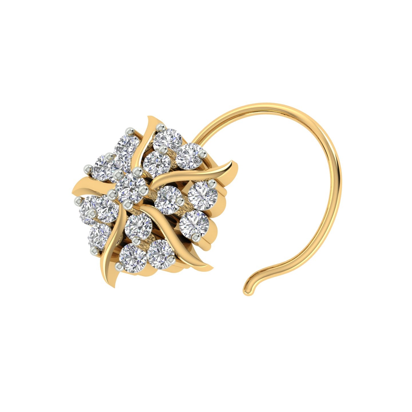 18k Yellow Gold Round Brilliant Cut Captivating Diamond Nose Pin with Wire of 0.09 Carat