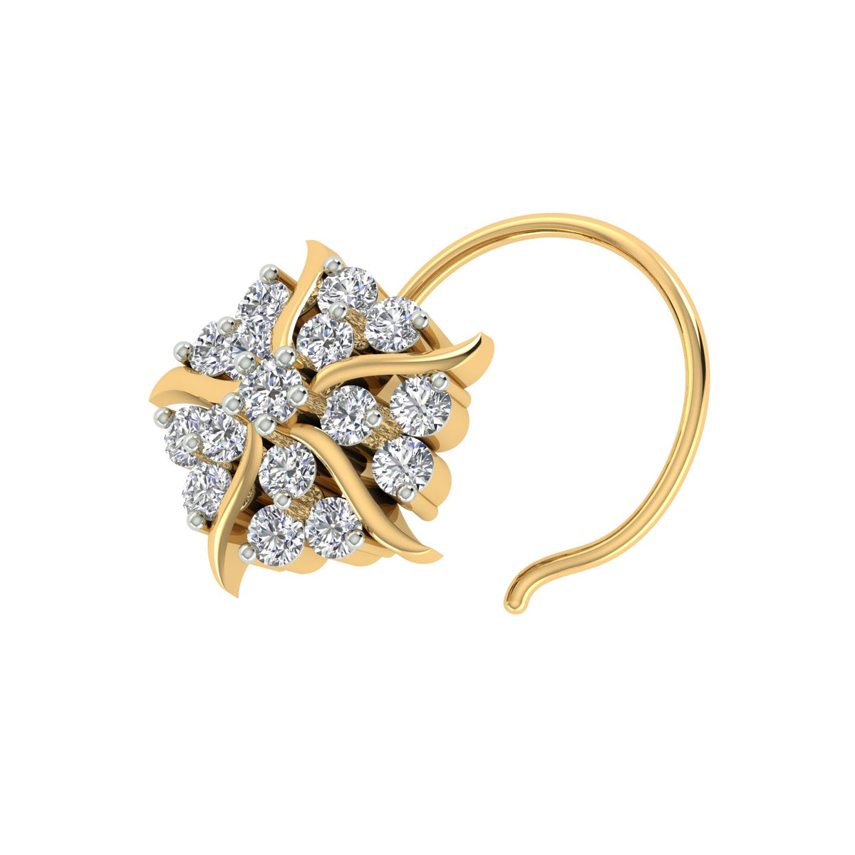 18k Yellow Gold Round Brilliant Cut Captivating Diamond Nose Pin with Wire of 0.09 Carat