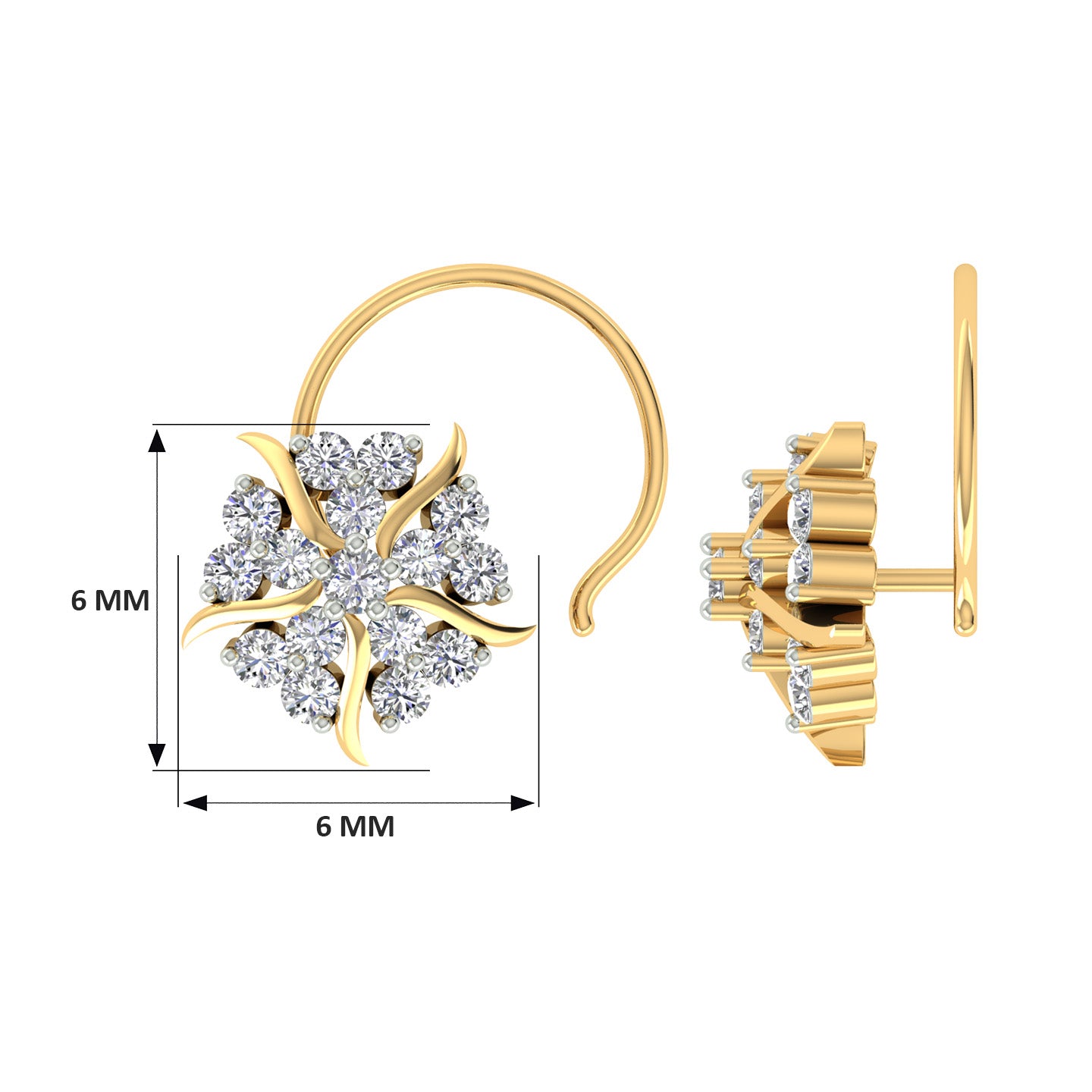 18k Yellow Gold Round Brilliant Cut Captivating Diamond Nose Pin with Wire of 0.09 Carat