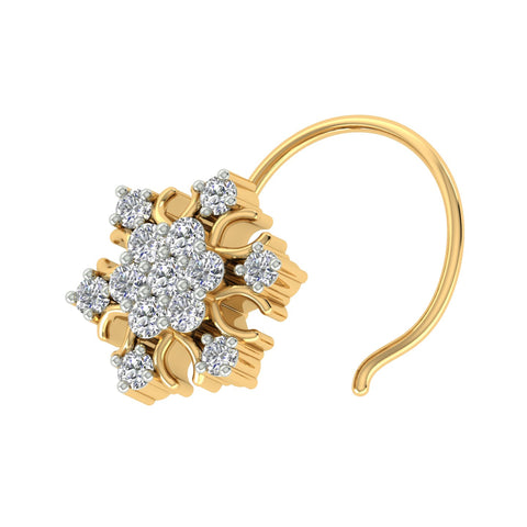 18k Yellow Gold Round Brilliant Cut Unique Diamond Nose Pin with Wire of 0.07 Carat