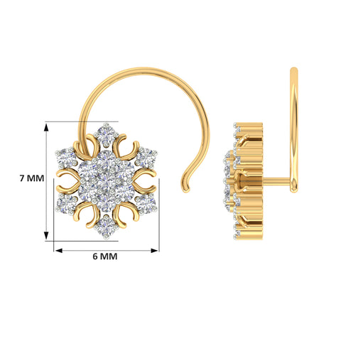 18k Yellow Gold Round Brilliant Cut Unique Diamond Nose Pin with Wire of 0.07 Carat