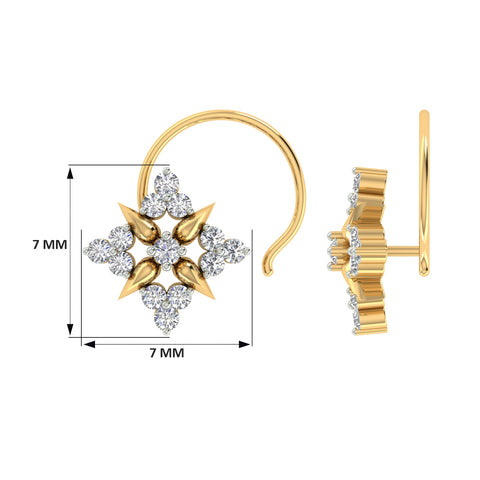 18k Yellow Gold Round Brilliant Cut Dainty Diamond Nose Pin with Wire of 0.06 Carat