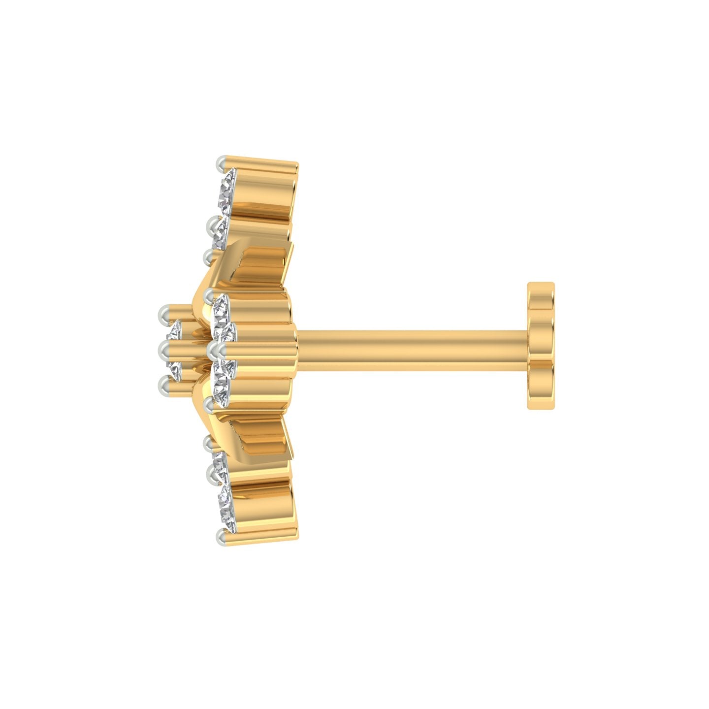 18k Yellow Gold Round Brilliant Cut Statement Diamond Nose Pin with Screwback of 0.06 Carat