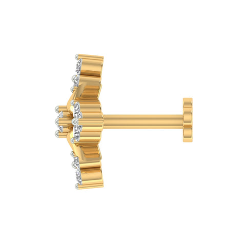 18k Yellow Gold Round Brilliant Cut Statement Diamond Nose Pin with Screwback of 0.06 Carat