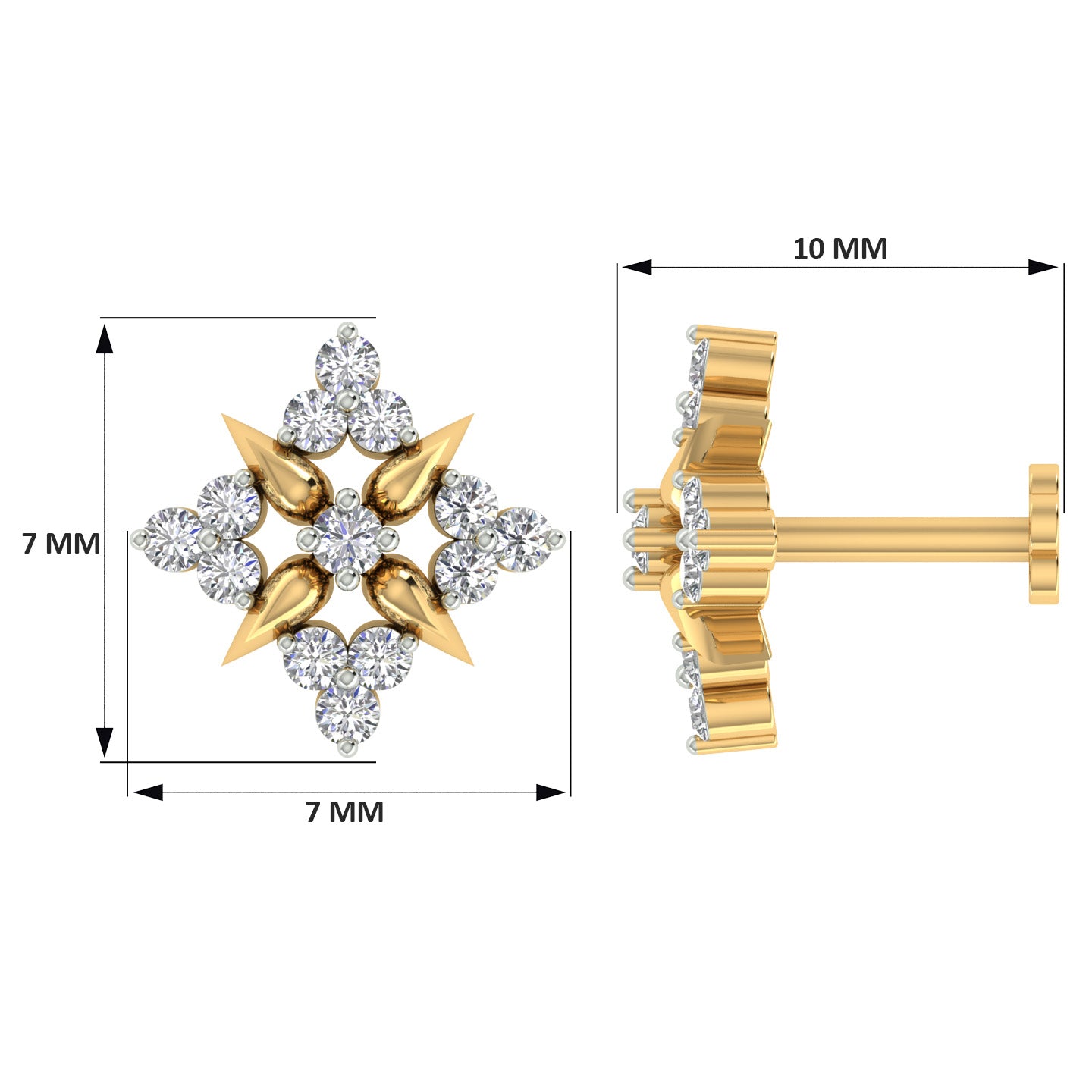 18k Yellow Gold Round Brilliant Cut Statement Diamond Nose Pin with Screwback of 0.06 Carat