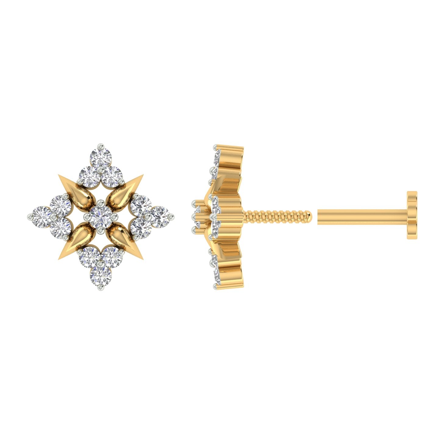 18k Yellow Gold Round Brilliant Cut Statement Diamond Nose Pin with Screwback of 0.06 Carat