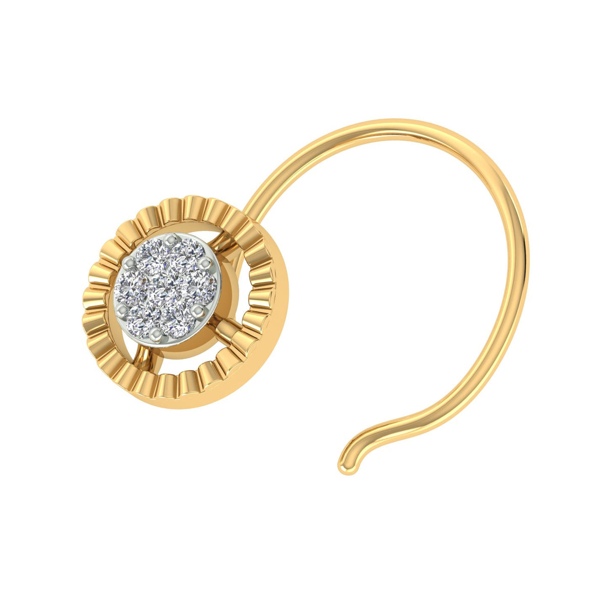 18k Yellow Gold Round Brilliant Cut Elegant Diamond Nose Pin with Wire of 0.02 Carat