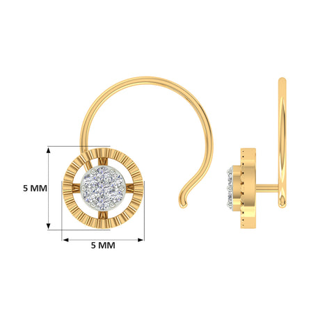 18k Yellow Gold Round Brilliant Cut Elegant Diamond Nose Pin with Wire of 0.02 Carat