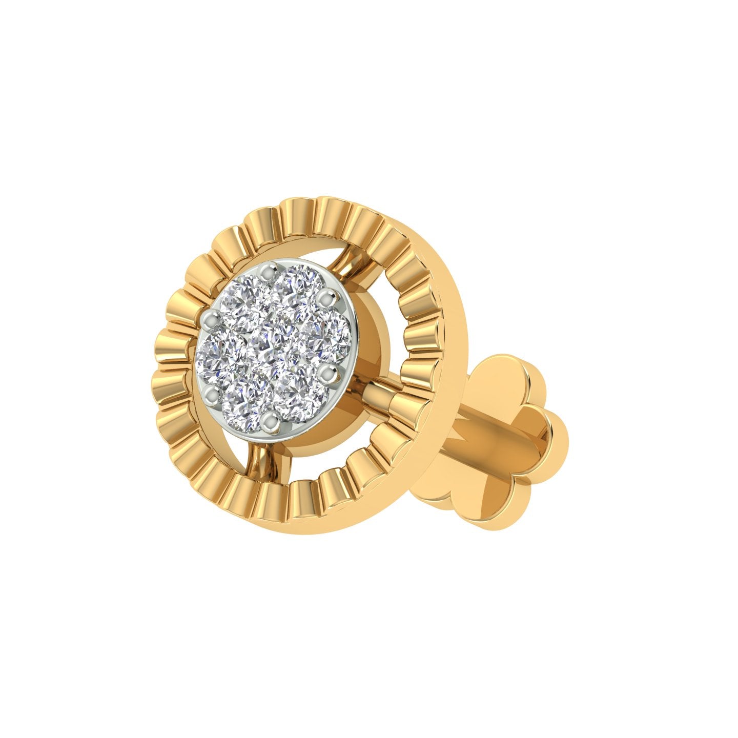 18k Yellow Gold Round Brilliant Cut Sparkling Diamond Nose Pin with Screwback of 0.02 Carat