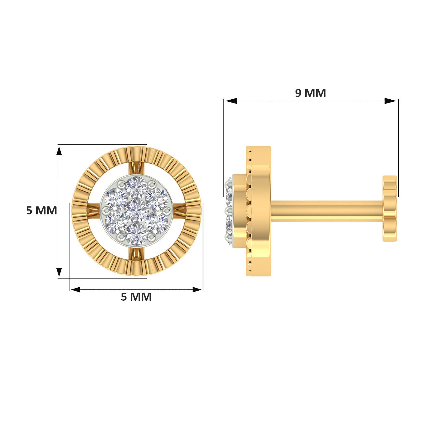 18k Yellow Gold Round Brilliant Cut Sparkling Diamond Nose Pin with Screwback of 0.02 Carat