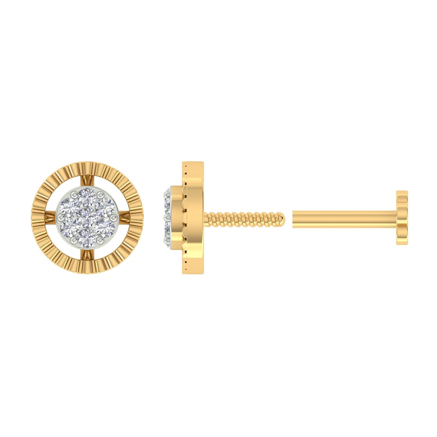 18k Yellow Gold Round Brilliant Cut Sparkling Diamond Nose Pin with Screwback of 0.02 Carat