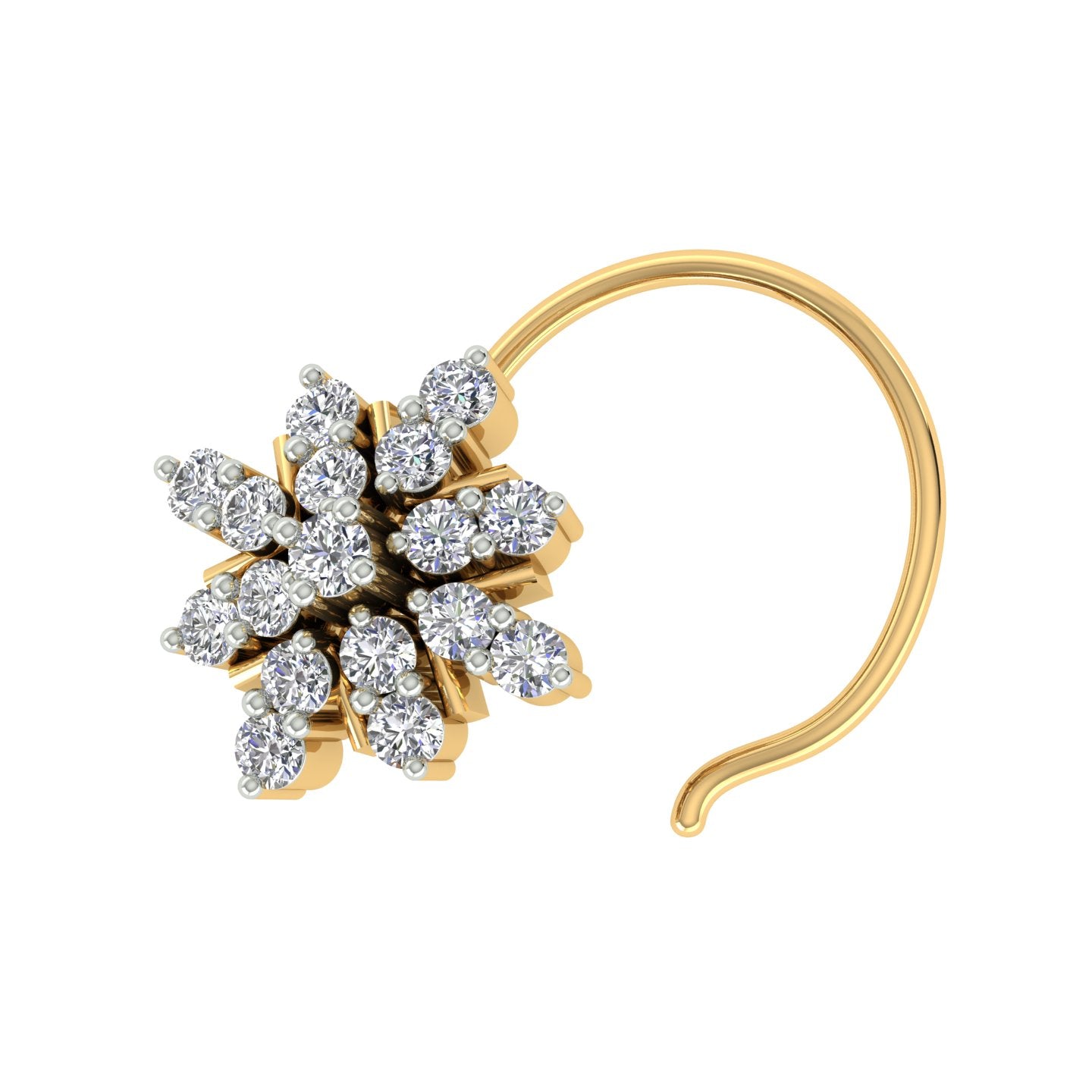 18k Yellow Gold Round Brilliant Cut Luminous Diamond Nose Pin with Wire of 0.1 Carat