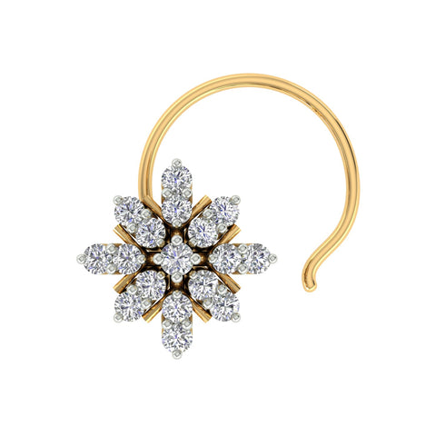 18k Yellow Gold Round Brilliant Cut Luminous Diamond Nose Pin with Wire of 0.1 Carat