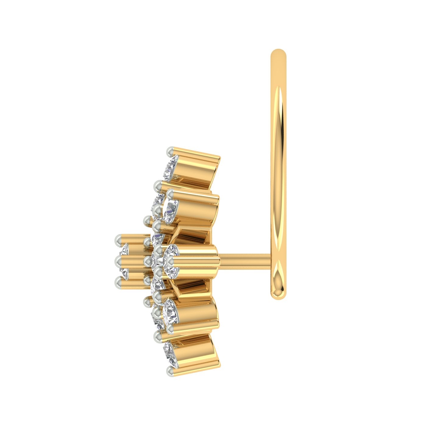 18k Yellow Gold Round Brilliant Cut Luminous Diamond Nose Pin with Wire of 0.1 Carat