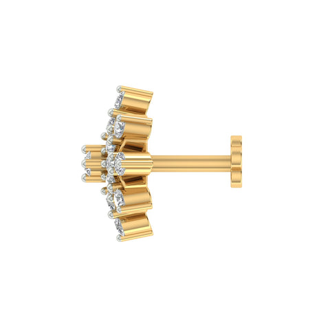 18k Yellow Gold Round Brilliant Cut Stunning Diamond Nose Pin with Screwback of 0.1 Carat