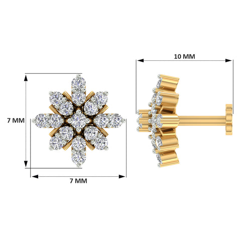 18k Yellow Gold Round Brilliant Cut Stunning Diamond Nose Pin with Screwback of 0.1 Carat