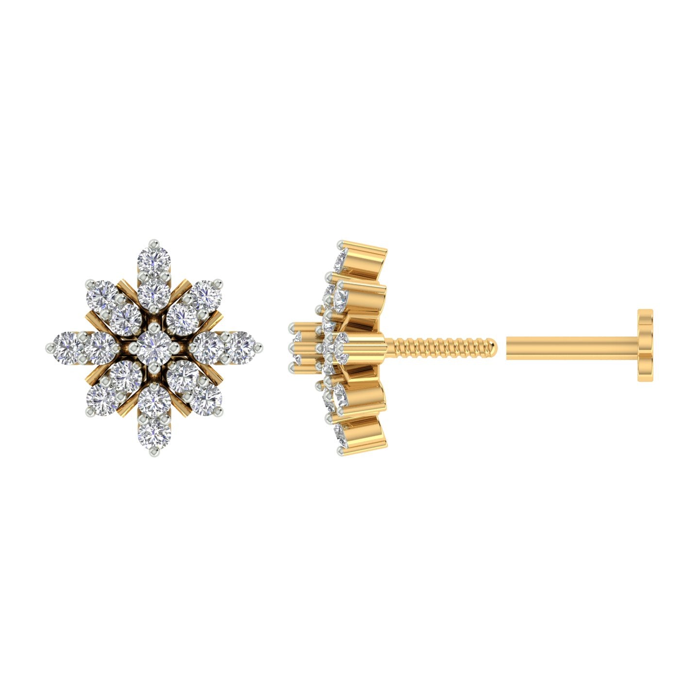 18k Yellow Gold Round Brilliant Cut Stunning Diamond Nose Pin with Screwback of 0.1 Carat